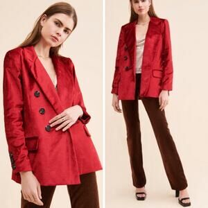 NEW FREE PEOPLE JACKET OVERSIZED BLAZER RED VELVET DOUBLE BREASTED ASHBY PREPPY